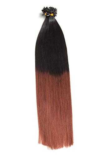 Ombré Keratin Bonding Extensions aus 100% Remy Echthaar/Human Hair- 25x 1g 50cm Glatte Strähnen - Haare Keratin Bondings U-Tip als Haarverlängerung und Haarverdichtung: Farbe Schwarz/Kastanie