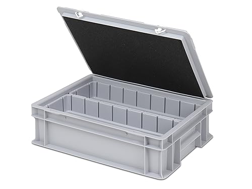 Einsatzkasten Einteilungs-Set für Eurobehälter, Schubladen mit Innenmaß 362x262 mm (LxB), 102 mm hoch, verschiedene Größen/Farben (2er Set inkl. Box + Deckel, grau)