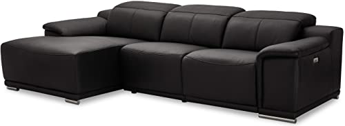 Ibbe Design Modul Sofa L Form Ecksofa Schwarz Leder Heimkino Couch Links Chaiselongue Alexa mit Elektrisch Verstellbar Relaxfunktion, 282x160x73 cm