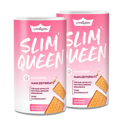 GymQueen Slim Queen Abnehm Shake 2x420g, Butterkeks, Leckerer Diät-Shake zum einfachen Abnehmen, Mahlzeitersatz mit wichtigen Vitaminen und Nährstoffen, nur 250 kcal pro Portion