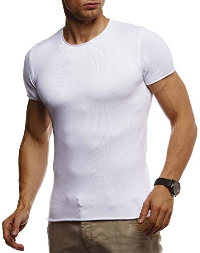 Leif Nelson Herren Sommer T-Shirt Rundhals Ausschnitt Slim Fit aus Feinstrick Cooles Basic Männer T-Shirt Crew Neck Jungen Kurzarmshirt O-Neck Sweater Shirt Kurzarm Lang LN7320 Weiß XX-Large