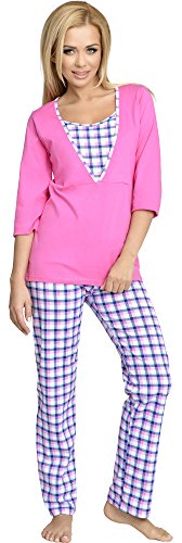 Be Mammy Damen Schlafanzug Stillpyjama V2R4N381 (Rosa-3, 40 (Herstellergröße: L))