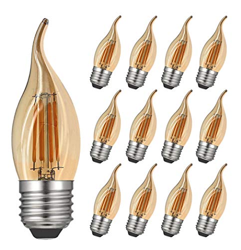 RANBOO Glühbirne Kerze E27 Vintage 4W / ersetzt 40W Halogenlampen / 400 Lumen/Warmweiß 2700K / 220-240V AC/Leuchtmittel E27 Kerzenform/Nicht Dimmbar/Amber Glas / 12er-Pack