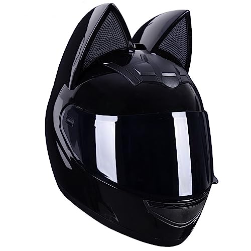 Full Face Motorradhelme mit Katze Ohren Adult Flip up Visiere Motocross Helm Vollvisierhelm Motorrad-Crash Helmet Leichtbau DOT/ECE Certified 2,M