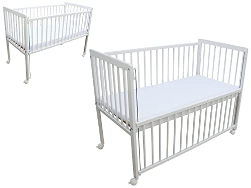 Micoland Kinderbett / Beistellbett / Babybett 2in1 120x60cm mit Matratze weiß