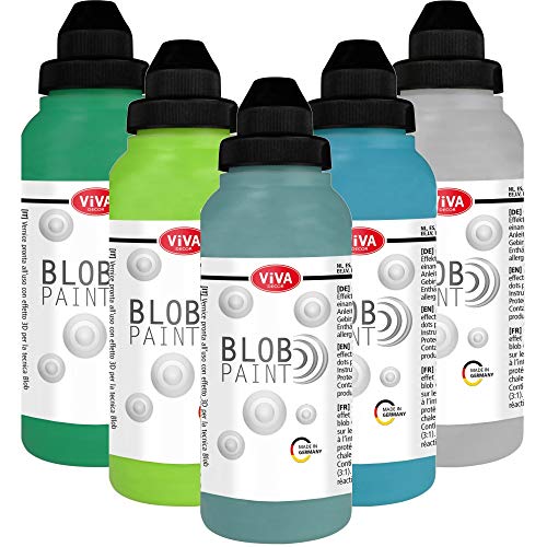 Viva Decor Blob Paint Set (Dark Forest, 5 x 280 ml) - gebrauchsfertiges Farben Set für Blob Painting Dot Painting Art - Dotting Tool für Leinwand, Mandala