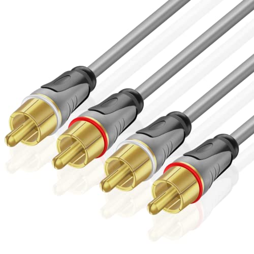 TNP Cinch Kabel - 10m, 2X RCA Cinch Stecker auf 2X RCA Cinch Stecker, RCA Kabel, Subwoofer Kabel, Stereo Audiokabel für Verstärker, Heimkino, Blu-ray, Receiver, Hi-Fi Anlagen, AUX Eingänge