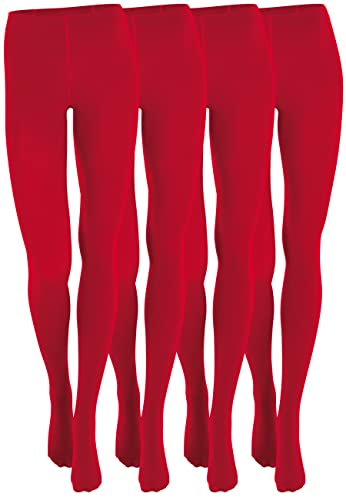 Yenita 4er Pack Damen THERMO Strumpfhose mit Fleece in rot, Gr. L/XL
