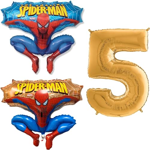 Toyland® Spiderman-Folienballon-Set – 2 x 32-Zoll-Charakterballons und 1 x 40-Zoll-Zahlenballon – Partydekorationen für Kinder