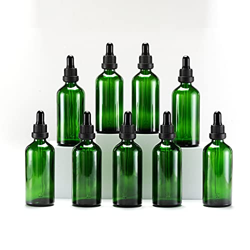 Yizhao Grüne Pipettenflasche 100ml mit [Dropper pipette glas], Braunglasflasche mit Tropfpipette für Ätherisches Öl Diffusor, Massage, Duftöl Probe, chemische Flüssigkeit – 9Pcs