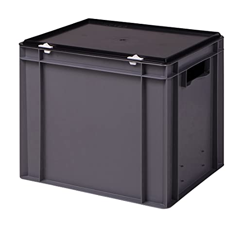 Stabile Profi Aufbewahrungsbox Stapelbox Eurobox Stapelkiste mit Deckel, Kunststoffkiste lieferbar in 5 Farben und 21 Größen für Industrie, Gewerbe, Haushalt (grau, 40x30x33 cm)