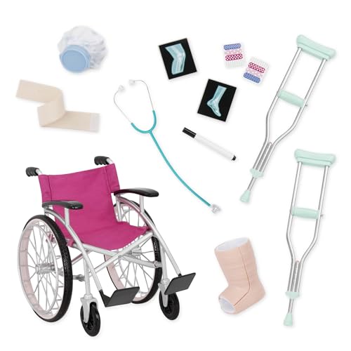 Battat BD37432Z 44981 Our Generation Medical Pflege-Set mit Rollstuhl, Krücken und mehr, bunt