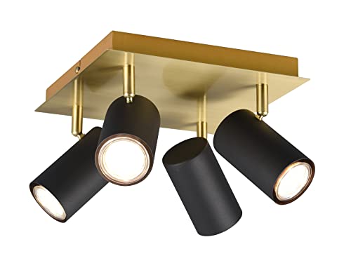 Edler LED Deckenstrahler in Schwarz-Gold 4-flammig Spots dreh- und schwenkbar