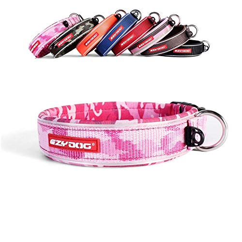 EzyDog Hundehalsband für Große, Mittelgroße, Mittlere & Kleine Hunde - Halsband Hund Neopren Gepolstert, Wasserfest, Reflektierend (M, Rosa Camo)