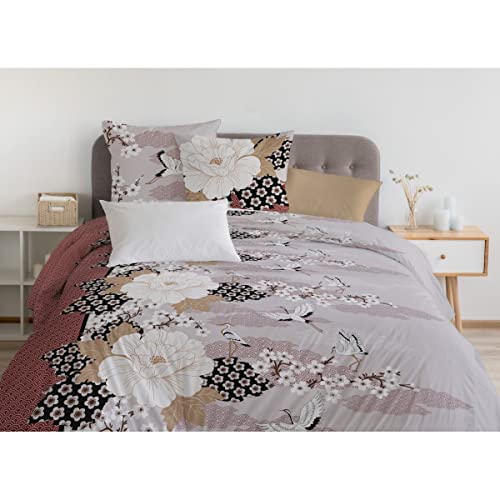 Home Passion Bettbezug, 3-teilig, 100 % Baumwolle, 57 Fäden, 2 Personen, 240 x 260 cm, Rottönchen und Rosa
