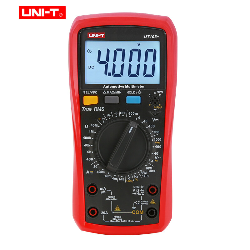 UNI-T UT105 Plus Automobil-Multimeter True RMS Auto Bereich Voltage Current Frequency Temperature Tester