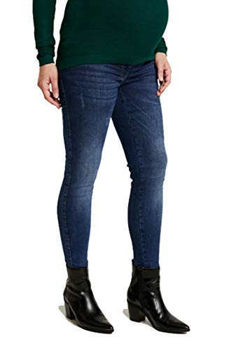 Love2Wait Schwangerschafts-Jeans Damen Umstandshose Sophia - Straight Leg normaler Bund Used Look (Dark Washed, 34W / 34L)