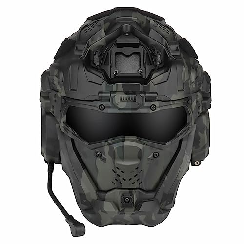 JOYFAN Taktischer Helm Militär mit integriertem Kommunikationskopfhörer, Schutzausrüstung Taktische Airsoft Maske Realistischer CS-Helm