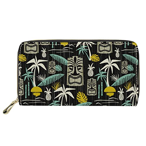 Lsjuee Aztec Tribe Pine Print Leder-Organizer-Brieftasche, Damen-Herren-Mode-Handtaschen-Geldbörse, Geldbeutel mit Reißverschluss um den Kartenbeutel