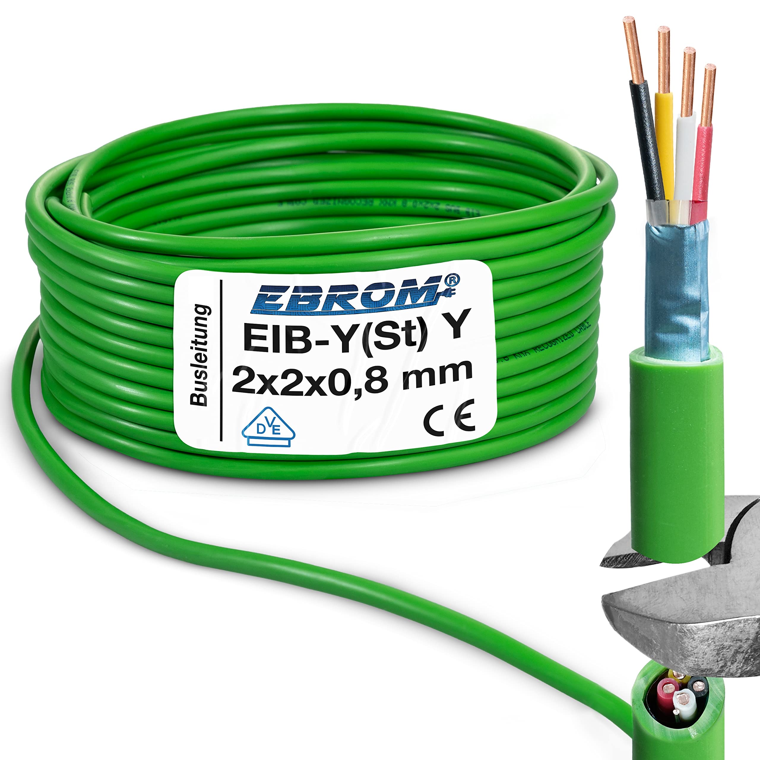 EIB Busleitung Kabel- EIB-Y(St) Y 2x2x0,8 mm grün Datenleitung/Datenkabel Installationsbusleitung Telekommunikationskabel – viele Längen - von 5 Meter bis 100 Meter – Ihre ausgewählte Länge: 80 Meter