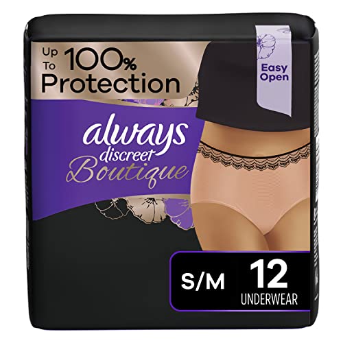 Always Discreet Boutique, Inkontinenz & Postpartum Unterwäsche für Damen, hohe Taille, Größe S/M, Rosa, maximale Saugfähigkeit, Einweg, 12 Stück