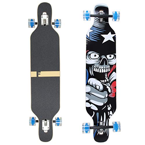 FunTomia Longboard Skateboard Drop Through Cruiser Komplettboard mit Mach1 High Speed Kugellager T-Tool mit und ohne LED Rollen (Flex 3-25 bis 68kg - Ahornholz - Farbe Amerika LED)