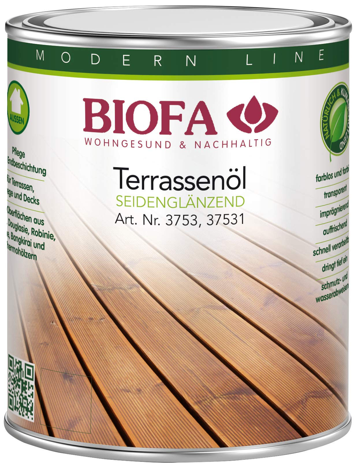 Biofa Terrassenöl farblos - Pflegeöl für Holzterrassen, Terrassendielen aus Holz (1 Liter)