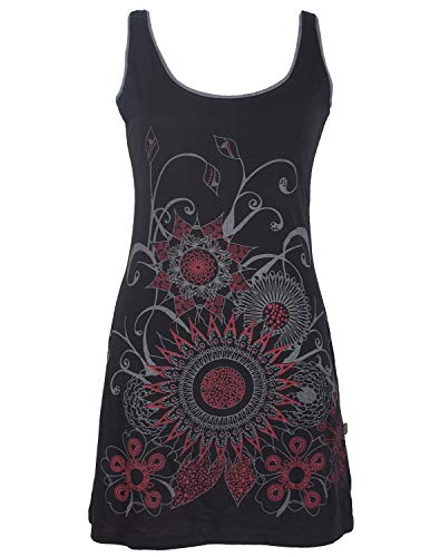 Vishes - Alternative Bekleidung - Ärmelloses Blumenkleid aus Baumwolle mit weitem Ausschnitt schwarz 46