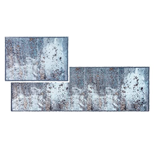 flauschig-weiche Sauberlaufmatte Pure & Soft – Schmutzfangmatte Türmatte Innen – strapazierfähige Fussmatte – Beton hellblau 50x70 und 50x150 cm