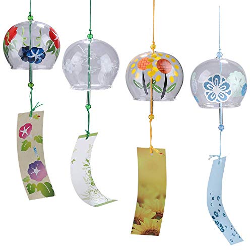 Falytemow Japanisches Windspiel mit Blumen, kleine Windglocken, handgefertigt, Glas, japanischer Stil, Anhänger für Geburtstagsgeschenk, Heimdekoration