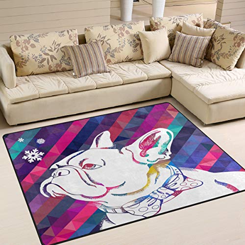 Use7 Zodiac Bulldoggen-Hunde-Teppich mit Schneeflocken-Motiv, für Wohnzimmer, Schlafzimmer, 160 cm x 122 cm