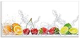 ARTland Spritzschutz Küche aus Alu für Herd Spüle 110x50 cm (BxH) Küchenrückwand mit Motiv Essen Obst Früchte Erbeeren Limette Orange Modern Hell Bunt S6JP