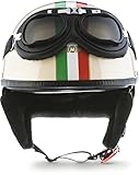 Moto Helmets® D22-Set „Italy“ · Brain-Cap · Halbschale Jet-Helm Motorrad-Helm Roller-Helm Scooter-Helm Bobber Mofa-Helm Chopper Retro Cruiser Vintage Pilot Biker Helmet Brille Visier · L (59-60cm)