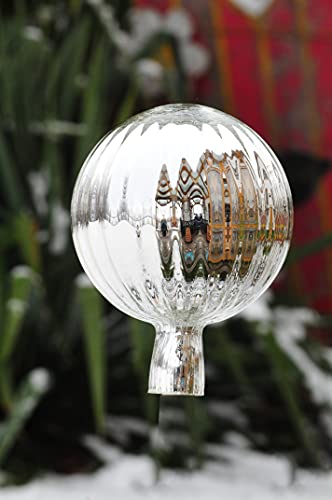 ca. 18 cm Gross Gartenkugel in (mit Glasschaft) Kugelform Silber gartenkugeln, Sonnenfänger-Kugel, Sonnenfänger-Scheibe, Sonnenfängerscheiben, Gartendeko FROSTSICHER, lichtbeständig