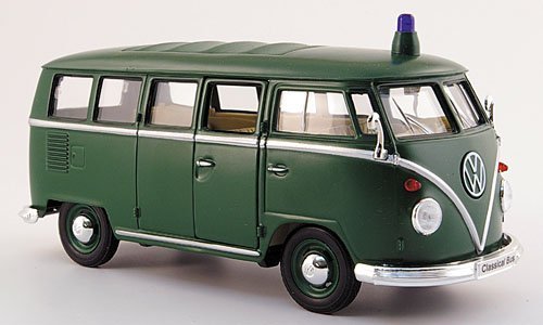 VW T1 Bus, Polizei Deutschland, grün, mit Faltdach, 1962, Modellauto, Fertigmodell, Welly 1:24