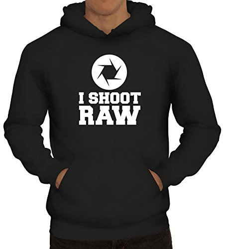 Shirtstreet24 I Shoot RAW, Kamera Camera Herren Kapuzen Sweatshirt - Pullover Hoodie, Größe: M,Schwarz