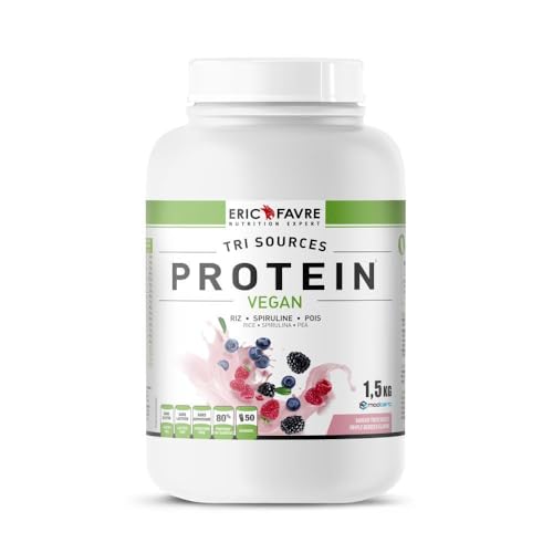 Vegane Protein TRI-SOURCE - Veganes pflanzliches Protein lecker, Muskelaufbau - Reis Spirulina Erbsen - Schnell assimilierbar - 1,5kg - Französisches Labor, Eric Favre (Triple Berry)