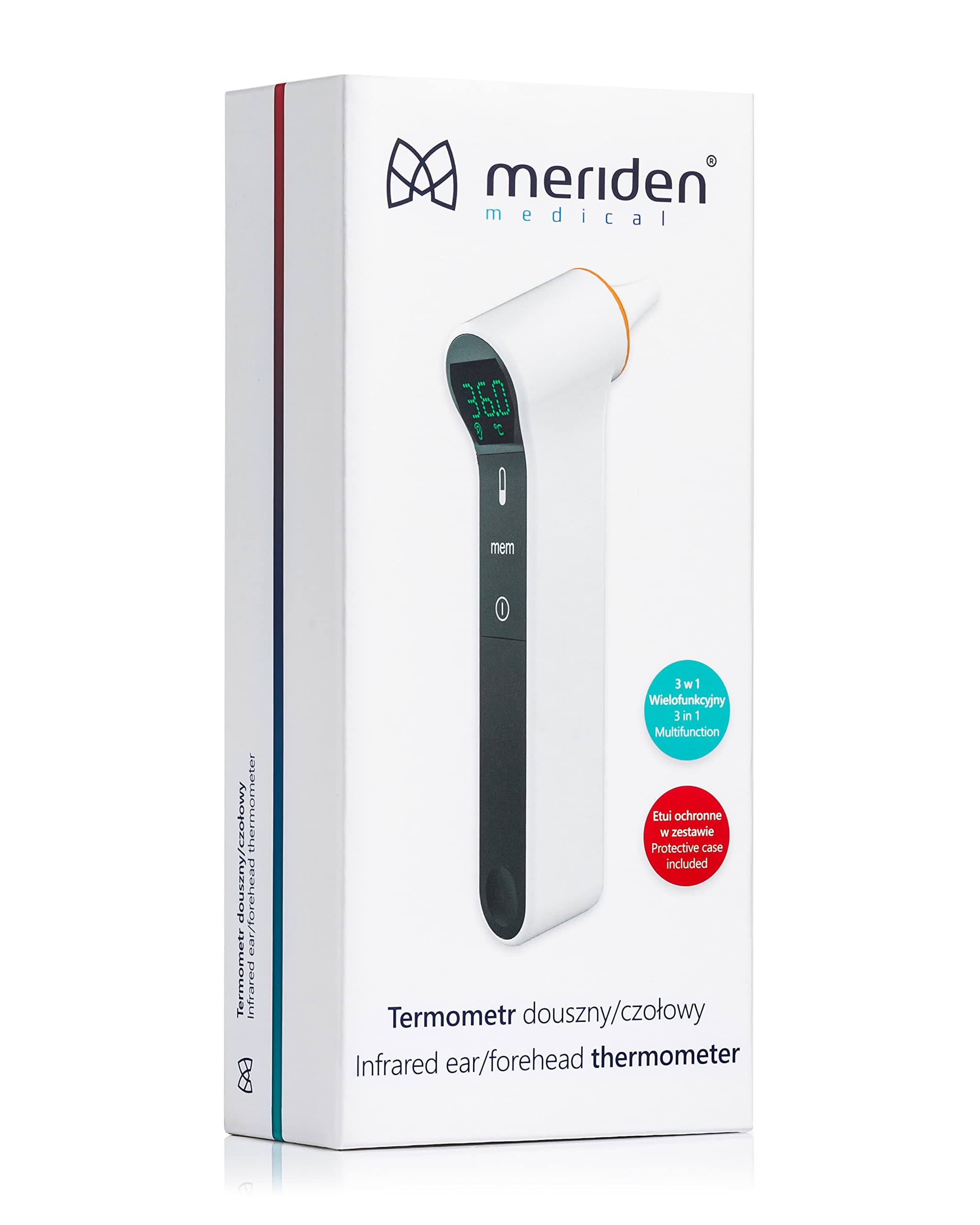 Meriden Thermometer TM-19 Digitale Fieberthermometer Stirn und Ohr Thermometer mit Optischer und Akustischer Fieberwarnung Hintergrundbeleuchtung Fiebermessung für Babys, Kinder und Erwachsene