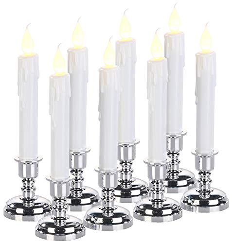Britesta Outdoor-Kerzen: 8er-Set LED-Stabkerzen mit silbernem Kerzenständer, flackernde Flamme (Haushaltskerzen)