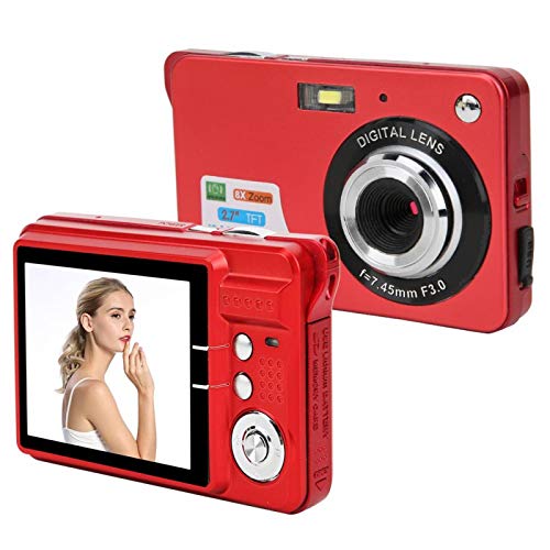 Digitalkamera, Kompakte 2,7 Zoll 18 MP Taschenkamera mit,Digitalkamera mit 8 fachem Zoom, Unterstützt 32 GB SD,Integriertes Mikrofon, Automatische Fokussierung,Tragbare Minikameras für Student(rot)
