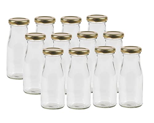 Vitrea 24 leere Glasflaschen Flaschen 263ml mit Schraub-Deckel Gold zum selbst befüllen von Milchflaschen, Saftflaschen, Smoothie Flaschen TO43 0,25l
