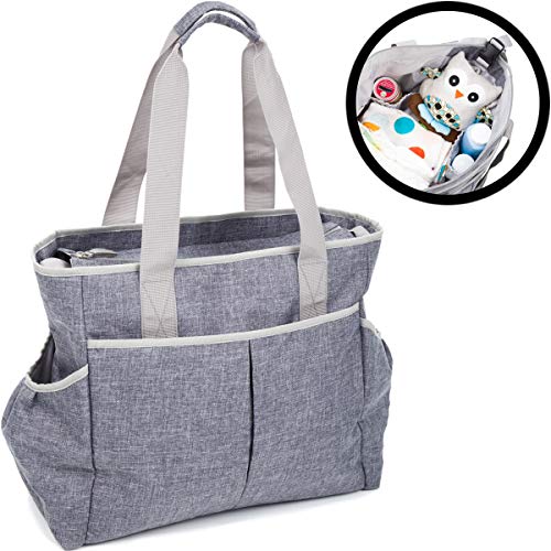 Wickeltasche mit Wickelunterlage und isoliertem Getränkefach/Buggy Kinderwagen Baby Tasche (GRAU MELANGE)