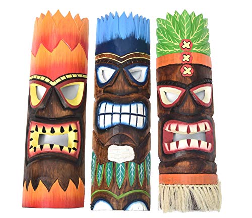 Interlifestyle 3 Tiki Masken 50cm im Hawaii Style 3er Set Motiv Holzmaske Maui Wandmasken Südsee Maske Karibik