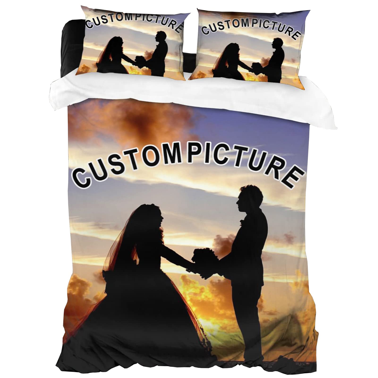LZXSXZ Personalisierter Doppel-Bettbezug für Kinder und Erwachsene, personalisiertes Foto-Bettwäsche-Set, individueller Text Foto-Bettbezug und Kissenbezug für Familie, Paare, Baby, Geburtstag