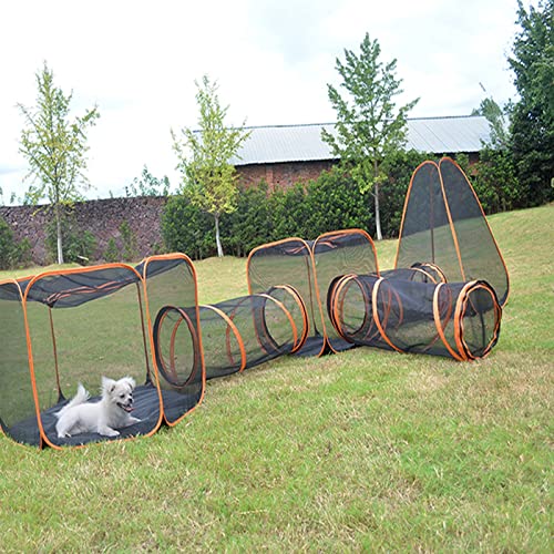 Outdoor Katzengehege - 6 in 1 Faltbares Katzenzelt mit Katzentunnel DIY Design Vielseitiger Pop Up Katzenlaufstall Käfig Perfekt für Katzen und Hunde - Indoor/Outdoor Katzenhaus