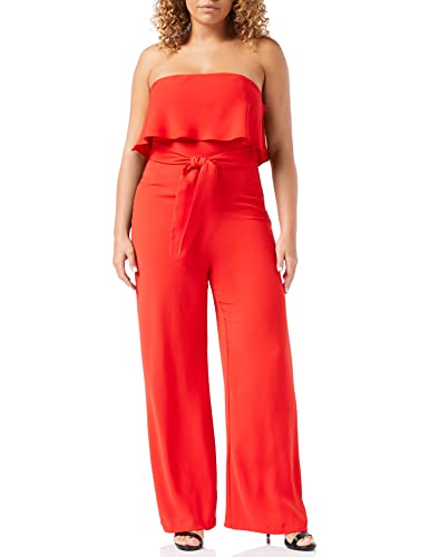Amazon-Marke: TRUTH & FABLE Damen Jumpsuit mit Carmen-Ausschnitt, Rot (Red), 36, Label:S