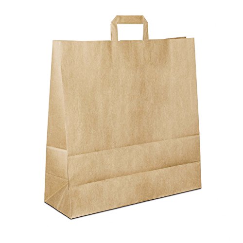 200 x Papiertragetaschen braun 40+16x45 cm | stabile Papierbeutel |Paper Bag Flachhenkel | Papiertüten Groß | Taschen | HUTNER