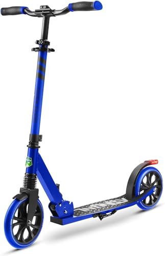 SereneLife Foldable Kick Scooter - Stand Kick Scooter for Teens and Adults with Rubber Grip at Tip, Alloy Deck, Adjustable T-Bar Handlebar Height, Smooth Gliding Wheels, Easy Maneuvering