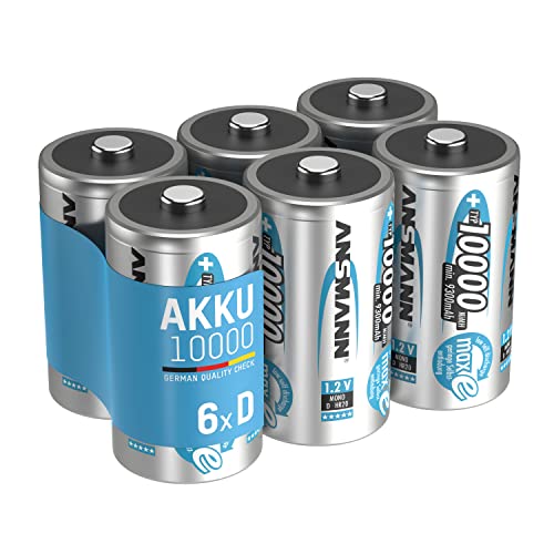 ANSMANN Akku D Mono Typ 10000mAh 1,2V NiMH 6 Stück für Geräte mit hohem Stromverbrauch - Wiederaufladbare Batterien maxE - Akkus für Spielzeug, Taschenlampe, Modellbau uvm - Rechargeable Battery