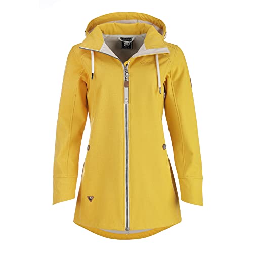 Dry Fashion Damen Softshell Mantel Sellin Meliert - Softshell-Jacke Outdoorjacke Atmungsaktiv Kapuze Wind- und Wasserabweisend in Gelb Größe 44
